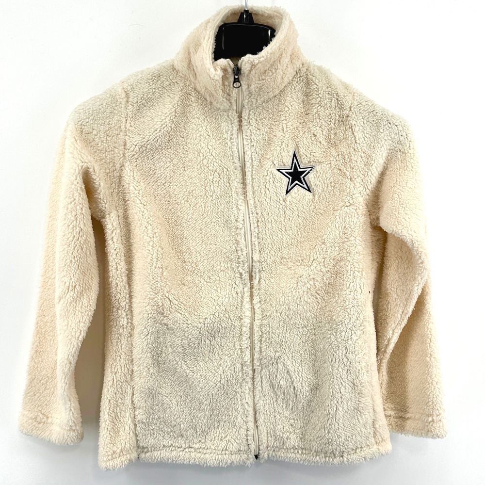 NFL Dallas Cowboys Jacket Juniors S / M Cream Sherpa Fleece Full Zip Star NEW